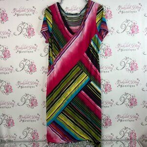 Tiana b dress rainbow 🌈 stripes tshirt style Multicolor Striped V-Neck Dress